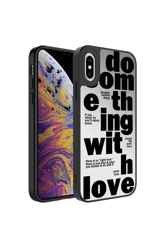 [RNZ-TA88147] Apple iPhone X Uyumlu Kılıf Aynalı Desenli Kamera Korumalı Parlak Zore Mirror Kapak (Love)