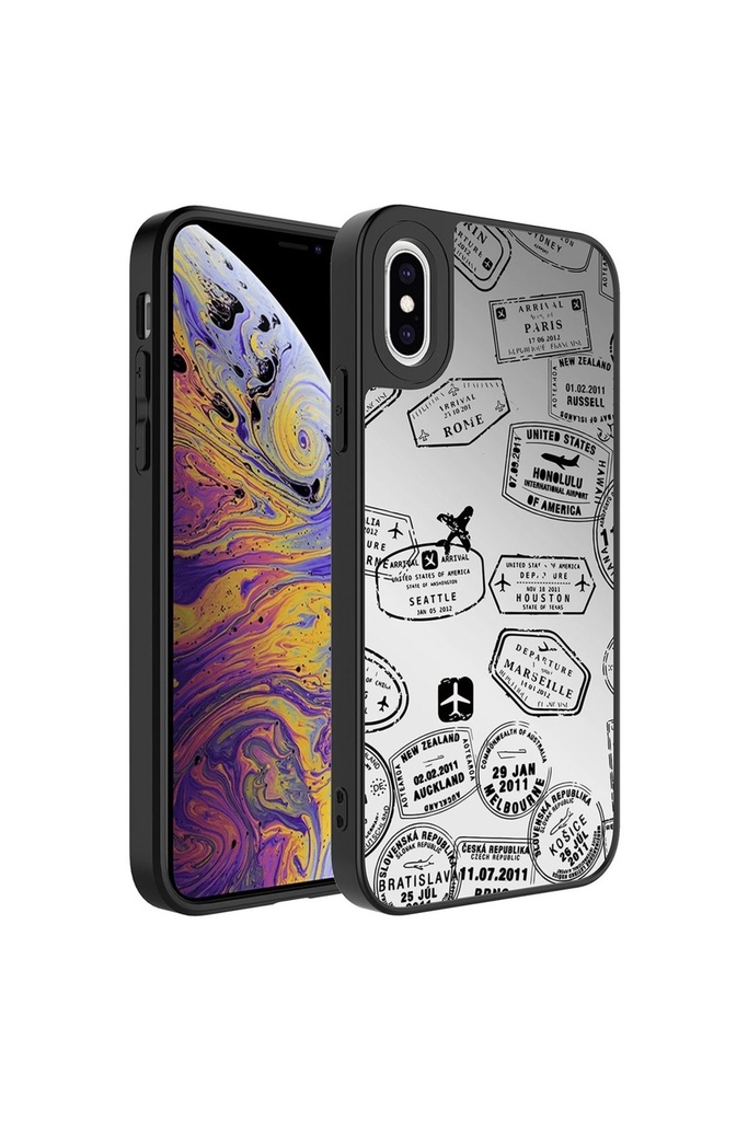 Apple iPhone X Uyumlu Kılıf Aynalı Desenli Kamera Korumalı Parlak Zore Mirror Kapak