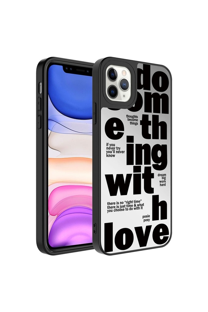 [RNZ-TA88187] Apple iPhone 11 Pro Max Uyumlu Kılıf Aynalı Desenli Kamera Korumalı Parlak Zore Mirror Kapak (Love)