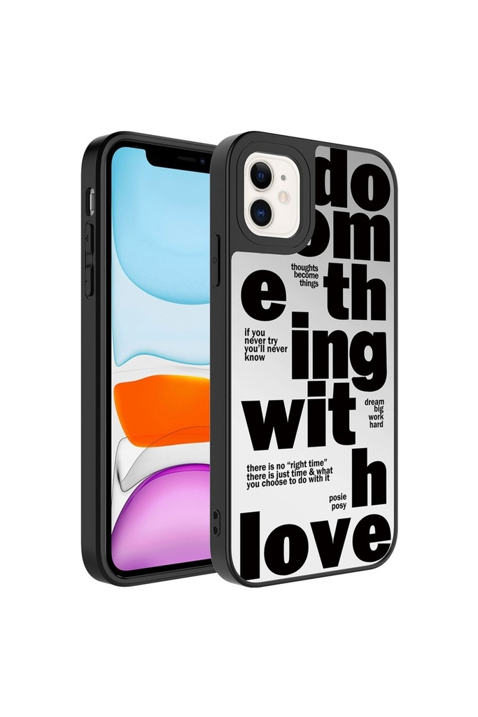 [RNZ-TA88197] Apple iPhone 12 Uyumlu Kılıf Aynalı Desenli Kamera Korumalı Parlak Zore Mirror Kapak (Love)