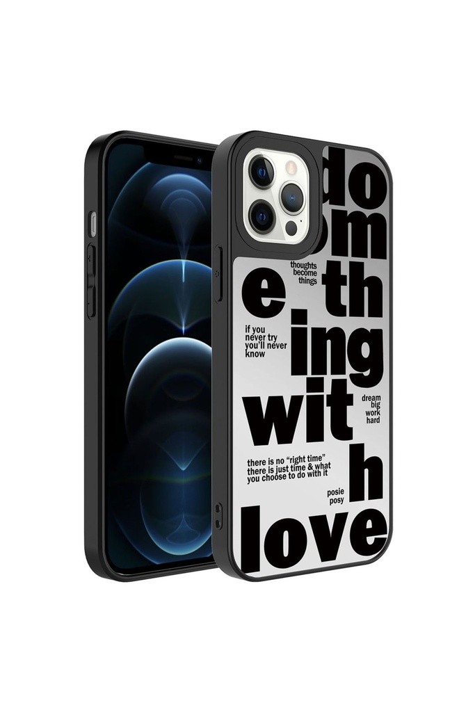 [RNZ-TA88207] Apple iPhone 12 Pro Uyumlu Kılıf Aynalı Desenli Kamera Korumalı Parlak Zore Mirror Kapak (Love)