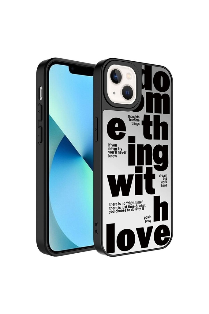 [RNZ-TA88227] Apple iPhone 13 Uyumlu Kılıf Aynalı Desenli Kamera Korumalı Parlak Zore Mirror Kapak (Love)