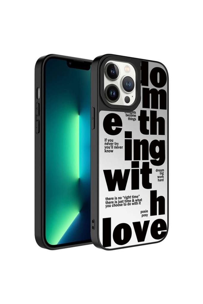 [RNZ-TA88237] Apple iPhone 13 Pro Uyumlu Kılıf Aynalı Desenli Kamera Korumalı Parlak Zore Mirror Kapak (Love)