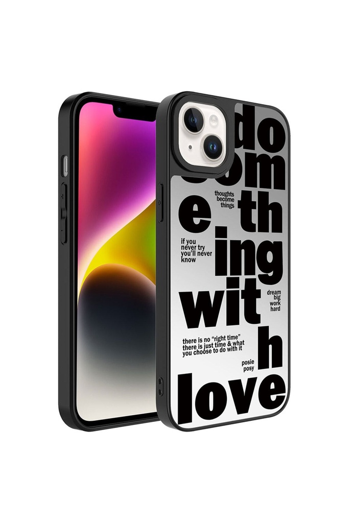 [RNZ-TA88277] Apple iPhone 14 Plus Uyumlu Kılıf Aynalı Desenli Kamera Korumalı Parlak Zore Mirror Kapak (Love)