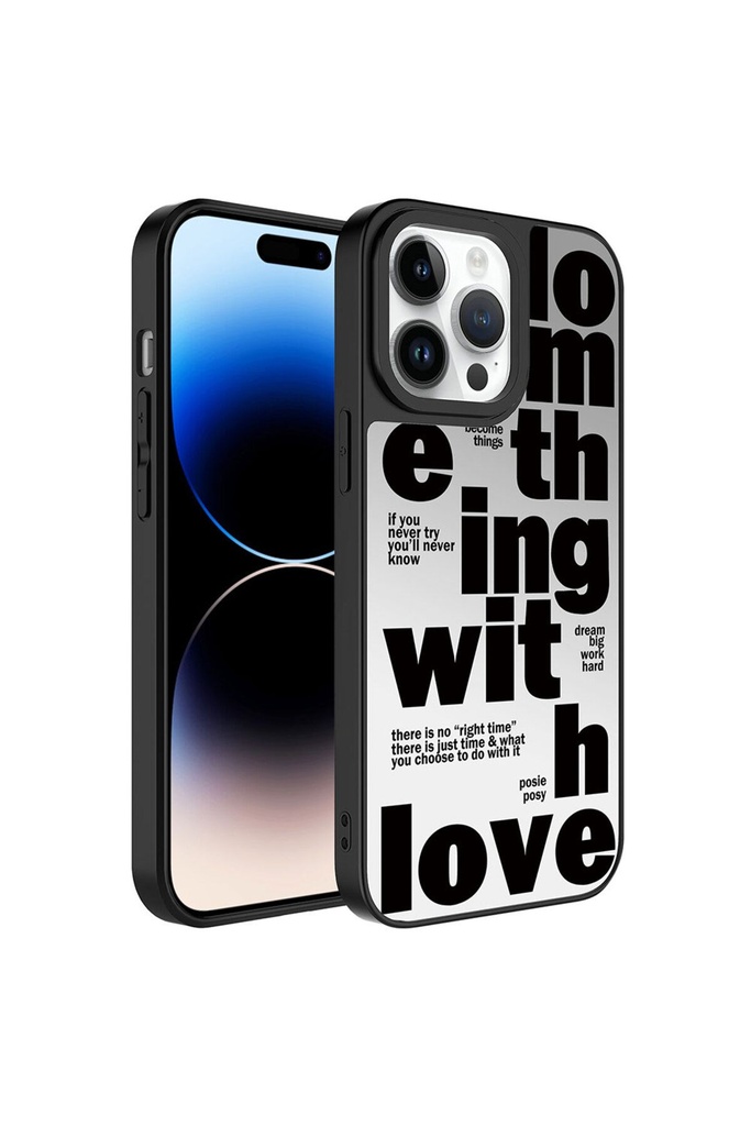 [RNZ-TA88287] Apple iPhone 14 Pro Max Uyumlu Kılıf Aynalı Desenli Kamera Korumalı Parlak Zore Mirror Kapak (Love)