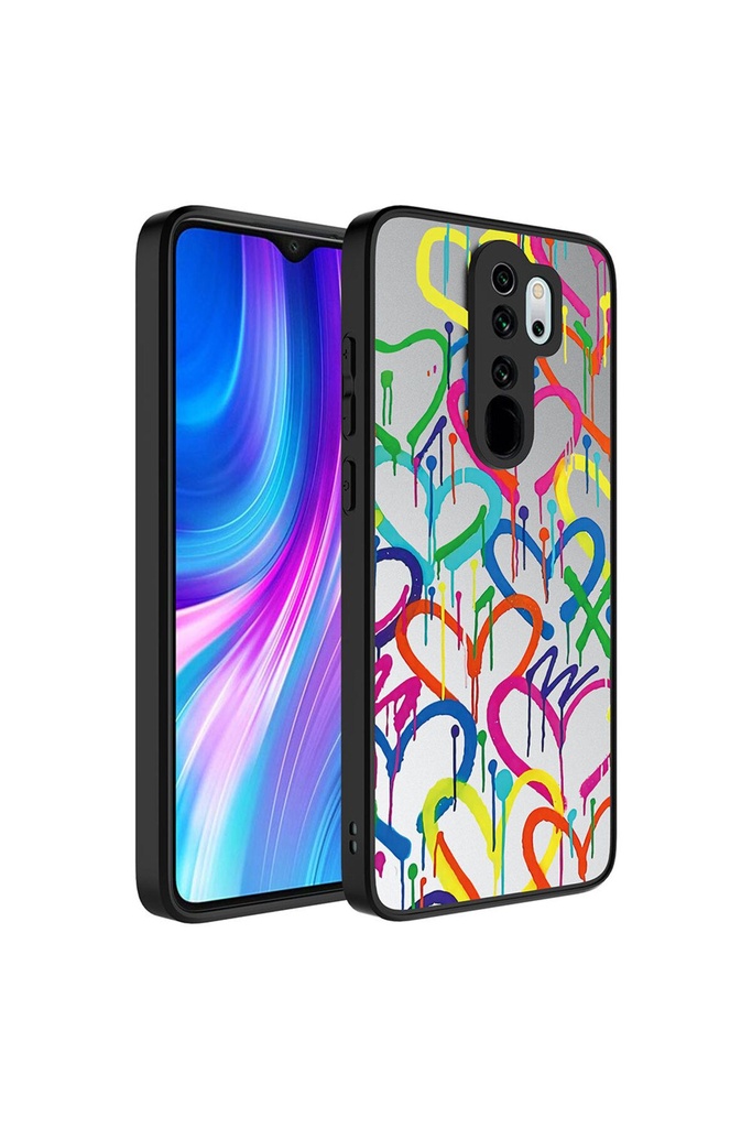[RNZ-TA88301] Xiaomi Redmi Note 8 Pro Uyumlu Kılıf Aynalı Desenli Kamera Korumalı Parlak Zore Mirror Kapak (Kalp)