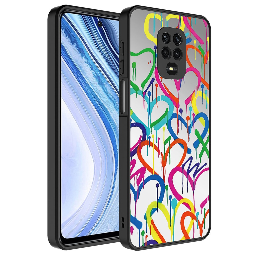 [RNZ-TA88308] Xiaomi Redmi Note 9S Uyumlu Kılıf Aynalı Desenli Kamera Korumalı Parlak Zore Mirror Kapak (Kalp)