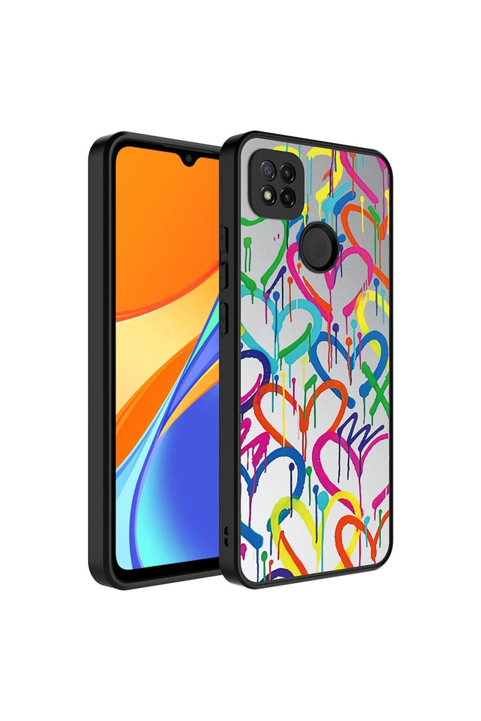 [RNZ-TA88322] Xiaomi Redmi 9C Uyumlu Kılıf Aynalı Desenli Kamera Korumalı Parlak Zore Mirror Kapak (Kalp)