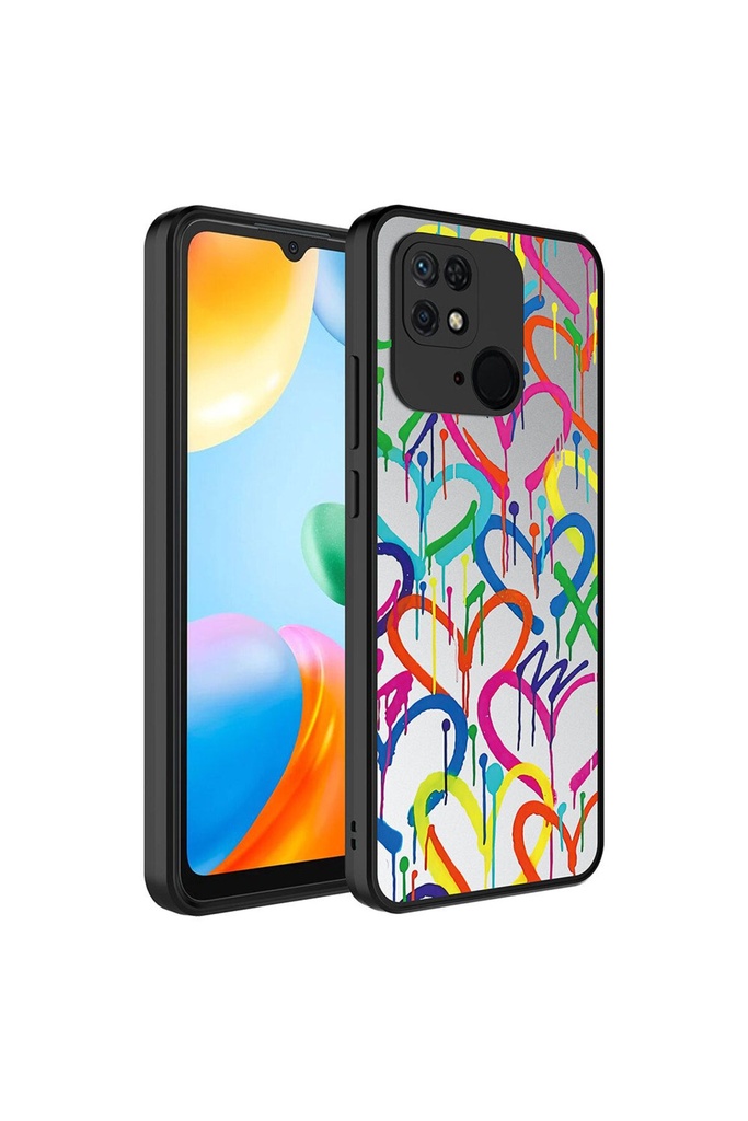 [RNZ-TA88329] Xiaomi Redmi 10C Uyumlu Kılıf Aynalı Desenli Kamera Korumalı Parlak Zore Mirror Kapak (Kalp)