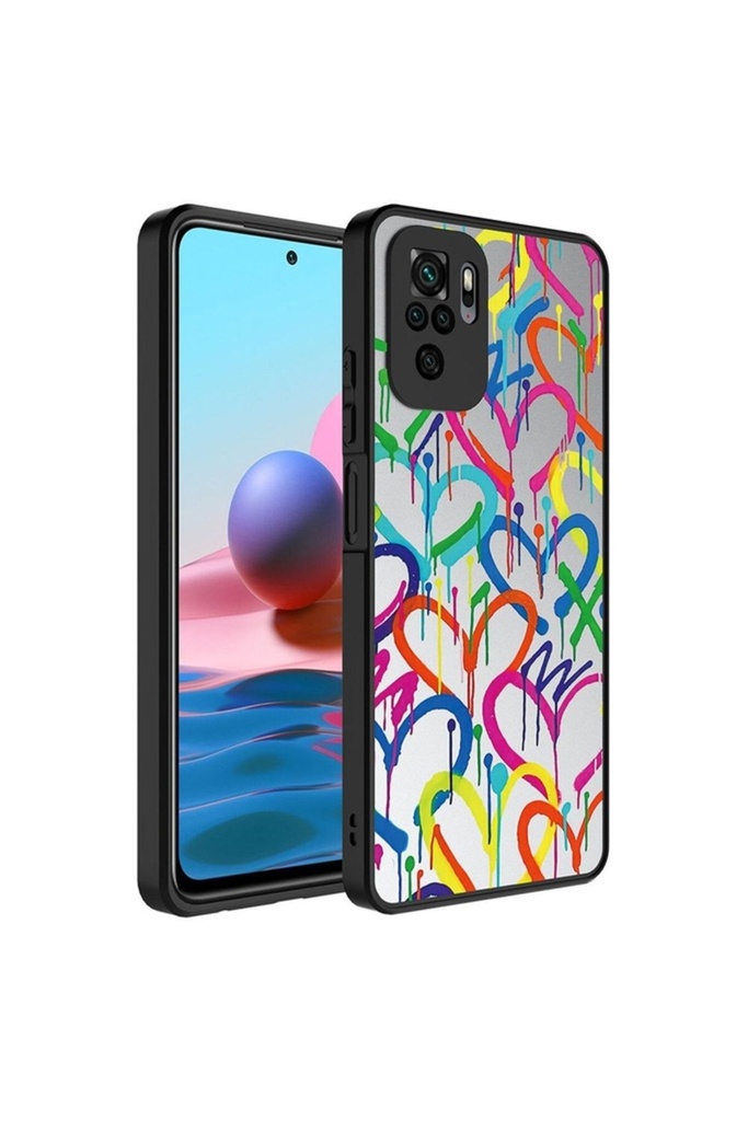 [RNZ-TA88343] Xiaomi Redmi Note 10 Uyumlu Kılıf Aynalı Desenli Kamera Korumalı Parlak Zore Mirror Kapak (Kalp)