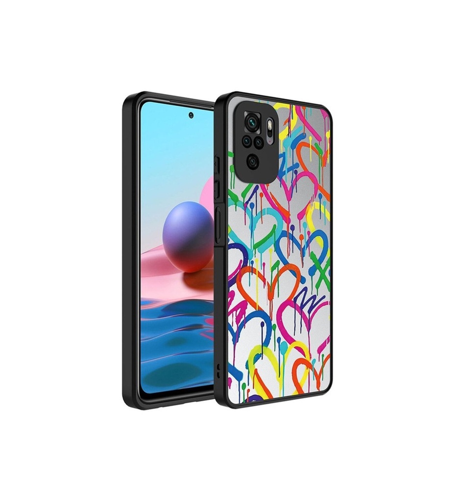 [RNZ-TA88350] Xiaomi Redmi Note 10S Uyumlu Kılıf Aynalı Desenli Kamera Korumalı Parlak Zore Mirror Kapak (Kalp)