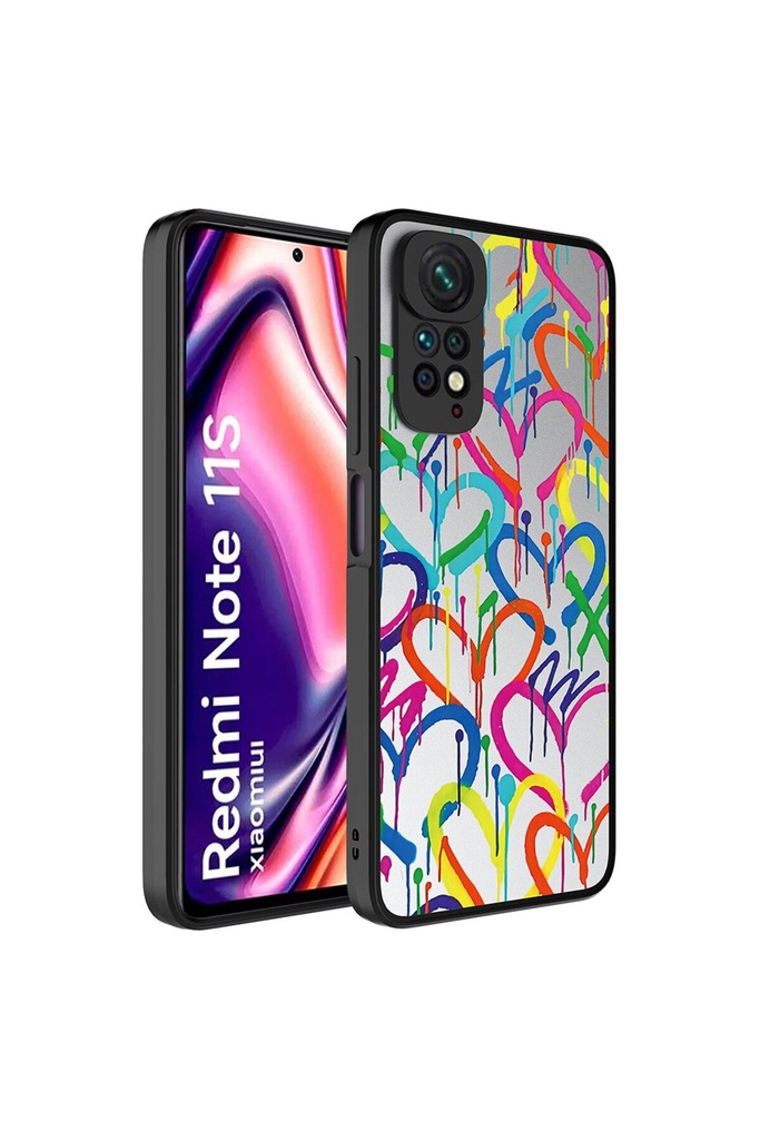 [RNZ-TA88357] Xiaomi Redmi Note 11 Global Uyumlu Kılıf Aynalı Desenli Kamera Korumalı Parlak Zore Mirror Kapak (Kalp)