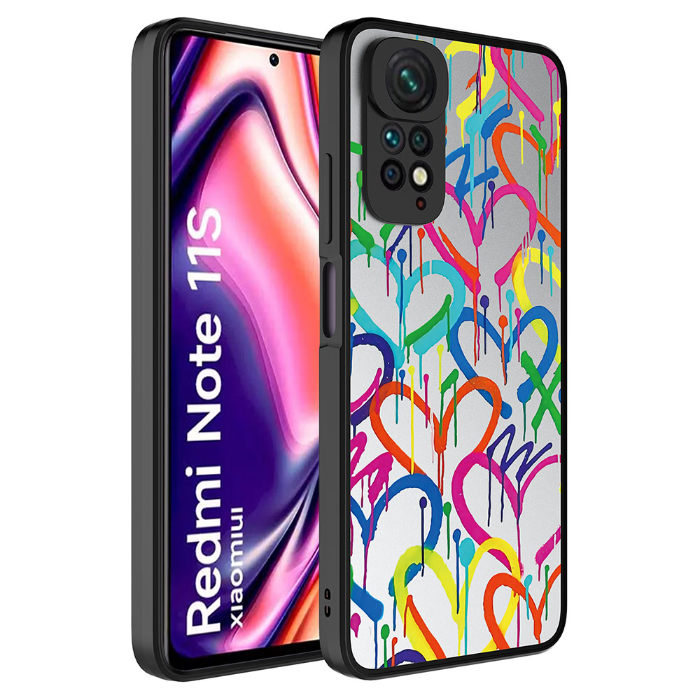 [RNZ-TA88364] Xiaomi Redmi Note 11S Global Uyumlu Kılıf Aynalı Desenli Kamera Korumalı Parlak Zore Mirror Kapak (Kalp)