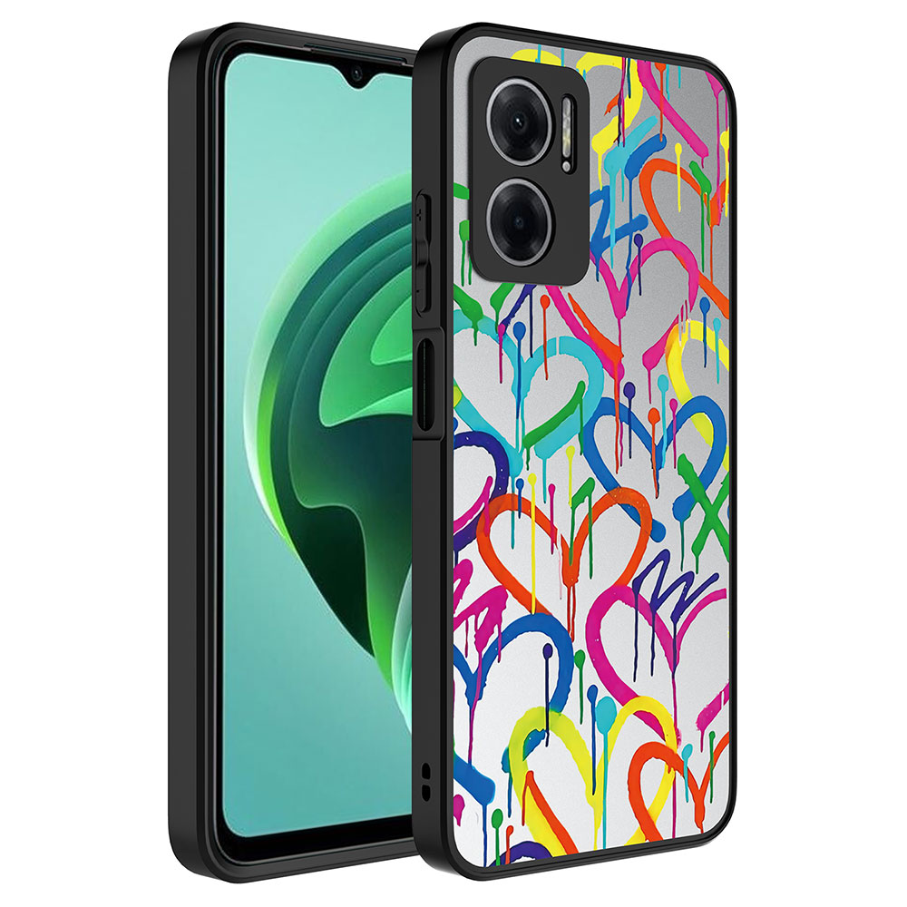 [RNZ-TA88371] Xiaomi Redmi Note 11E Uyumlu Kılıf Aynalı Desenli Kamera Korumalı Parlak Zore Mirror Kapak (Kalp)