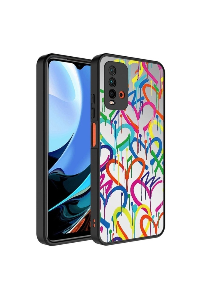 [RNZ-TA88580] Xiaomi Redmi 9T Uyumlu Kılıf Aynalı Desenli Kamera Korumalı Parlak Zore Mirror Kapak (Kalp)
