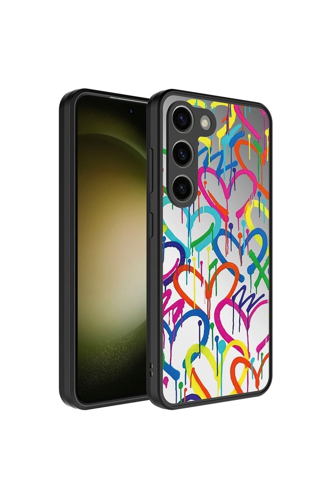 [RNZ-TA88420] Samsung Galaxy S23 Uyumlu Kılıf Aynalı Desenli Kamera Korumalı Parlak Zore Mirror Kapak (Kalp)