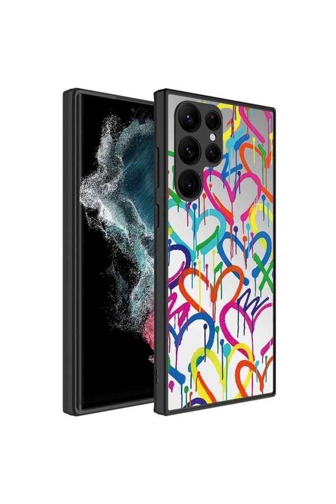 [RNZ-TA88434] Samsung Galaxy S23 Ultra Uyumlu Kılıf Aynalı Desenli Kamera Korumalı Parlak Zore Mirror Kapak (Kalp)