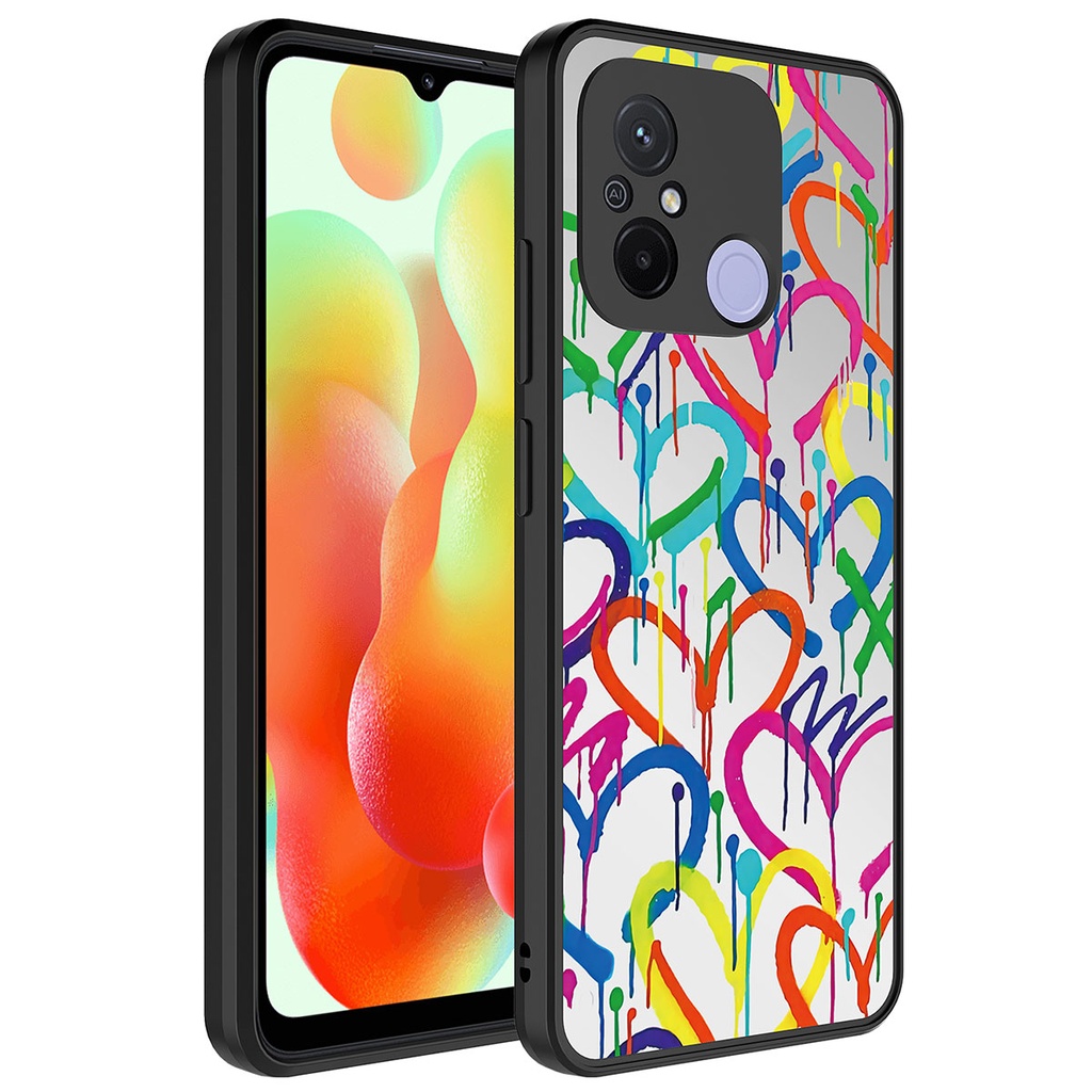 [RNZ-TA88601] Xiaomi Redmi 12C Uyumlu Kılıf Aynalı Desenli Kamera Korumalı Parlak Zore Mirror Kapak (Kalp)