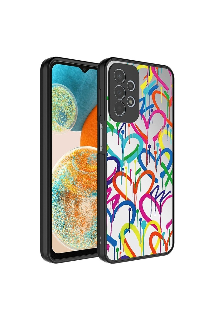 [RNZ-TA88557] Samsung Galaxy A72 Uyumlu Kılıf Aynalı Desenli Kamera Korumalı Parlak Zore Mirror Kapak (Kalp)