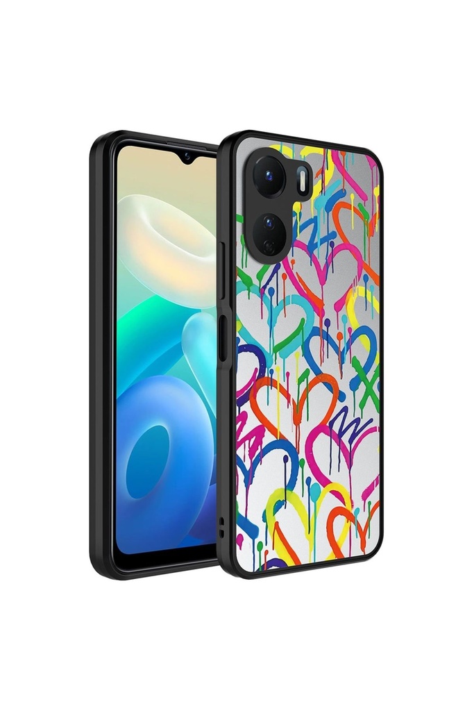 [RNZ-TA88629] Vivo Y16 Uyumlu Kılıf Aynalı Desenli Kamera Korumalı Parlak Zore Mirror Kapak (Kalp)