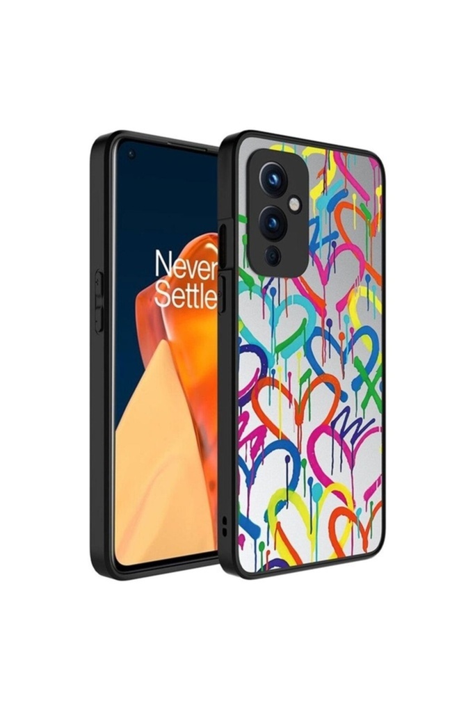 [RNZ-TA88636] OnePlus 9 Uyumlu Kılıf Aynalı Desenli Kamera Korumalı Parlak Zore Mirror Kapak (Kalp)