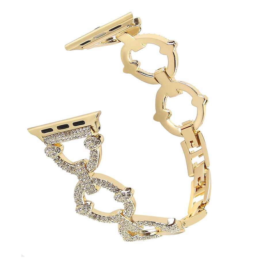 ​​​Apple Watch 7 45mm Uyumlu Kordon Paslanmaz Metal Luxury Taşlı Tasarım KRD-57 Kayış