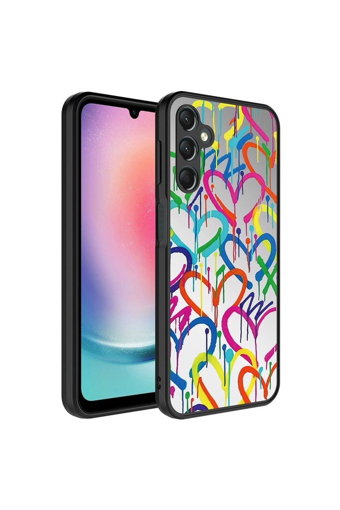 [RNZ-TA88671] Samsung Galaxy A24 Uyumlu Kılıf Aynalı Desenli Kamera Korumalı Parlak Zore Mirror Kapak (Kalp)