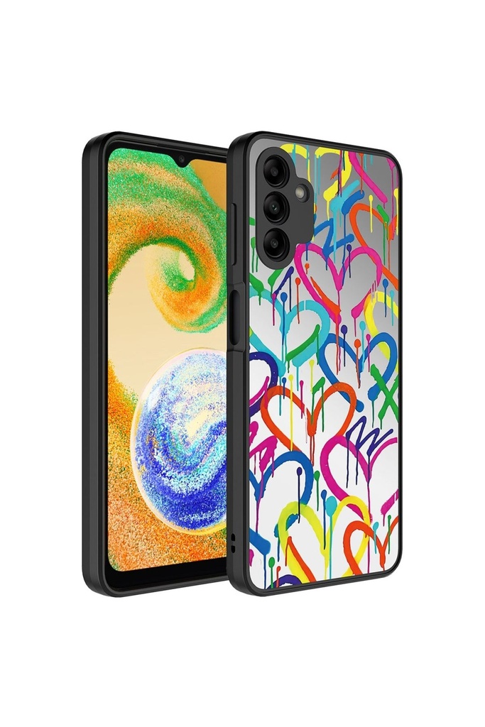 [RNZ-TA88685] Samsung Galaxy A04S Uyumlu Kılıf Aynalı Desenli Kamera Korumalı Parlak Zore Mirror Kapak (Kalp)