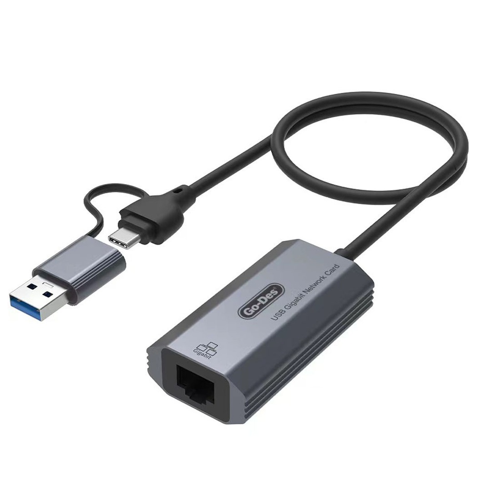 [RNZ-TA89276] Go Des GD-6836 RJ45 to Type-C ve USB-A Gigabit Ethernet Dönüştürücü Kablo 1000Mbps 50cm