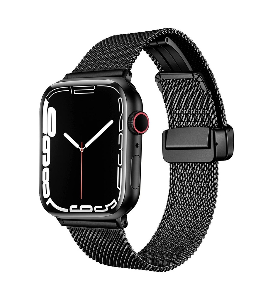 [RNZ-TA91460] Apple Watch 38mm Uyumlu Kordon Hasır Metal Mıknatıs Tokalı Zore KRD-85 Kayış (Siyah)