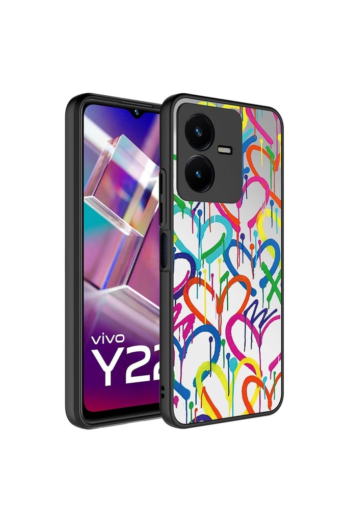 [RNZ-TA89359] Vivo Y35 Uyumlu Kılıf Aynalı Desenli Kamera Korumalı Parlak Zore Mirror Kapak (Kalp)