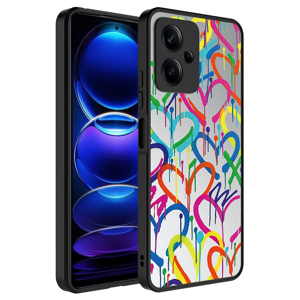 [RNZ-TA89847] Xiaomi Redmi Note 12 5G Uyumlu Kılıf Aynalı Desenli Kamera Korumalı Parlak Zore Mirror Kapak (Kalp)