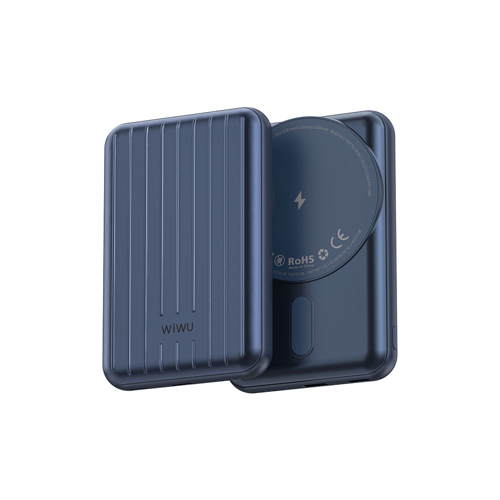 [RNZ-TA89480] Wiwu PP02 Taşınabilir Wireless Şarj ve PD Hızlı Şarj Özellikli Powerbank 15W 5000mAh (Mavi)