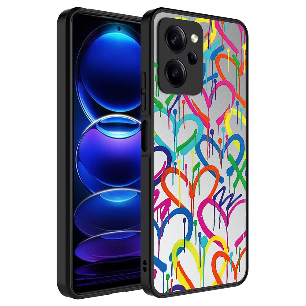 [RNZ-TA89726] Xiaomi Poco X5 Pro Uyumlu Kılıf Aynalı Desenli Kamera Korumalı Parlak Zore Mirror Kapak (Kalp)