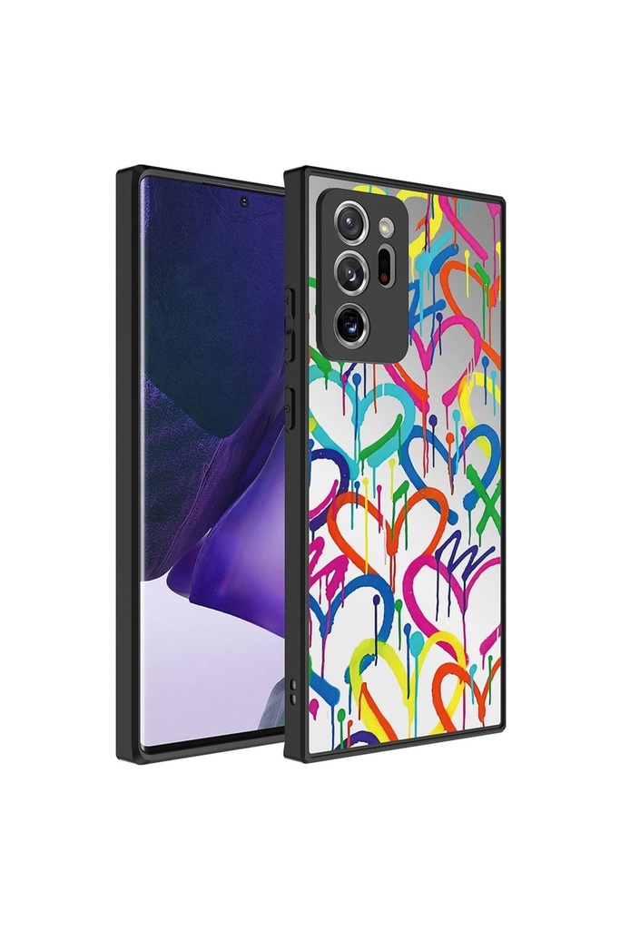 [RNZ-TA89733] Samsung Galaxy Note 20 Ultra Uyumlu Kılıf Aynalı Desenli Kamera Korumalı Parlak Zore Mirror Kapak (Kalp)