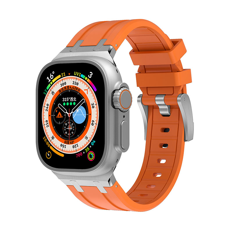 Apple Watch 44mm Uyumlu Kordon Silikon Metal Tokalı Soft Yüzey Zore KRD-89 Kayış