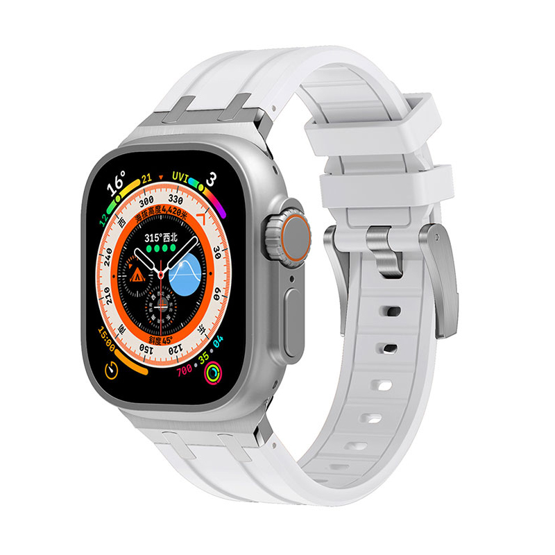 Apple Watch 7 45mm Uyumlu Kordon Silikon Metal Tokalı Soft Yüzey Zore KRD-89 Kayış