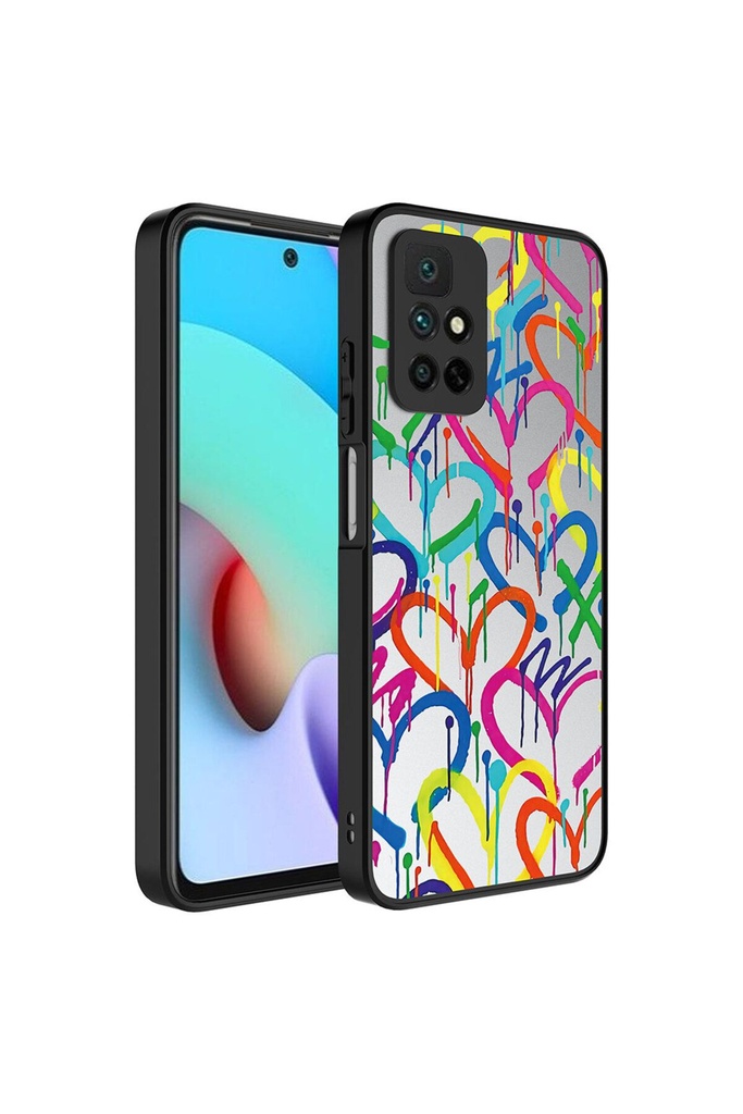 [RNZ-TA89861] Xiaomi Redmi 10 Uyumlu Kılıf Aynalı Desenli Kamera Korumalı Parlak Zore Mirror Kapak (Kalp)