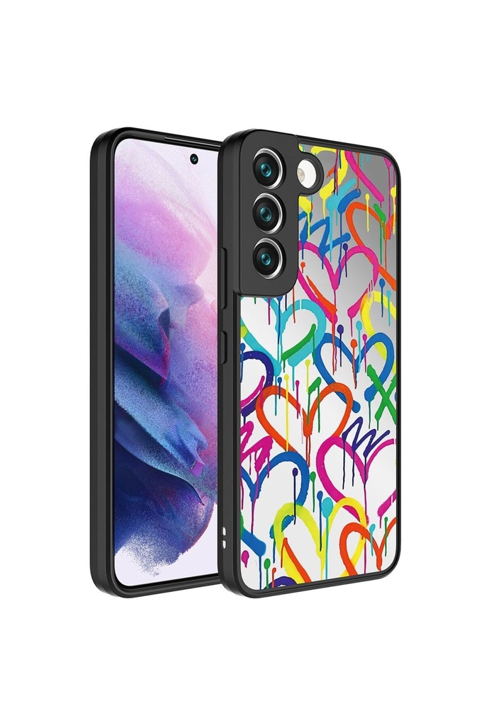 [RNZ-TA89889] Samsung Galaxy S21 FE Uyumlu Kılıf Aynalı Desenli Kamera Korumalı Parlak Zore Mirror Kapak (Kalp)