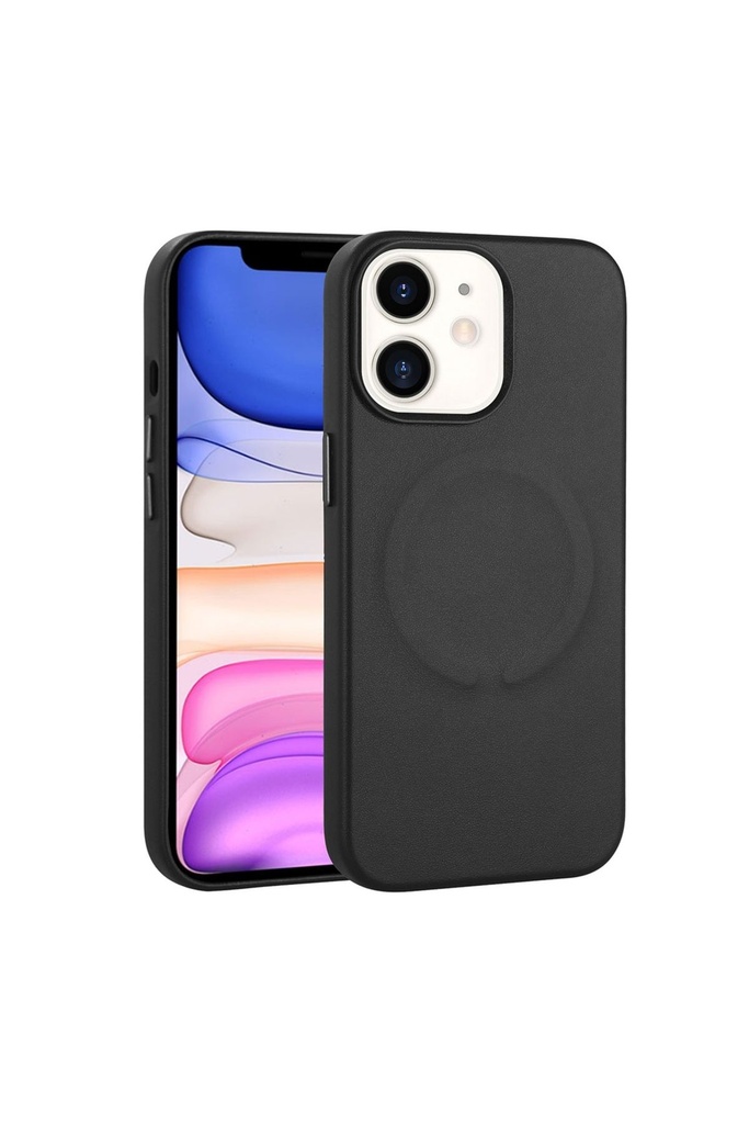 [RNZ-TA89899] Apple iPhone 11 Uyumlu Kılıf PU Deri M-safe Wireless Şarj Özellikli Zore Derix Kapak (Siyah)