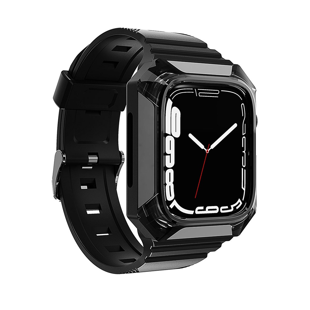 [RNZ-TA89946] Apple Watch 38mm Uyumlu Zore KRD-88 Sert PC Kasa Koruyuculu Silikon Kordon (Siyah)