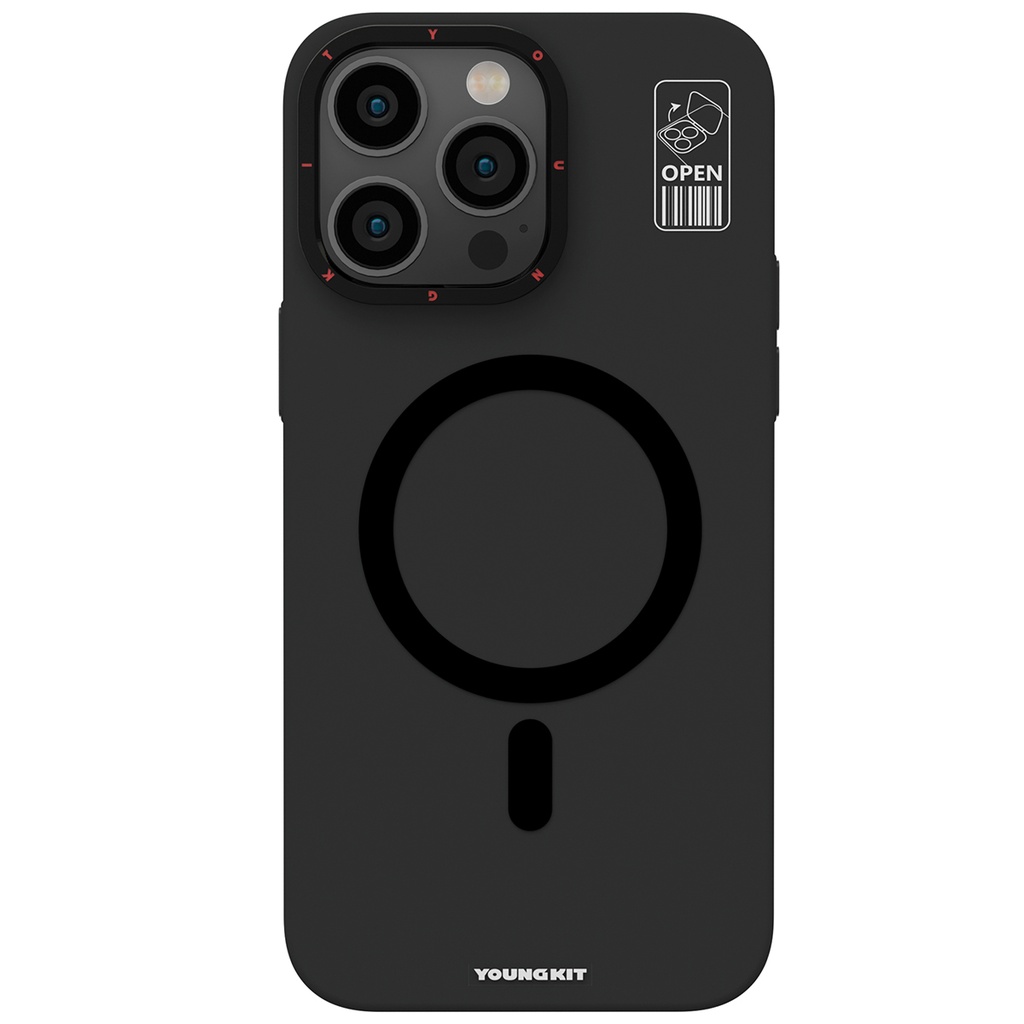 [RNZ-TA90005] Apple iPhone 13 Pro Uyumlu Kılıf M-safe Şarj Özellikli Standlı YoungKit Hermit Bracket Serisi Kapak (Siyah)