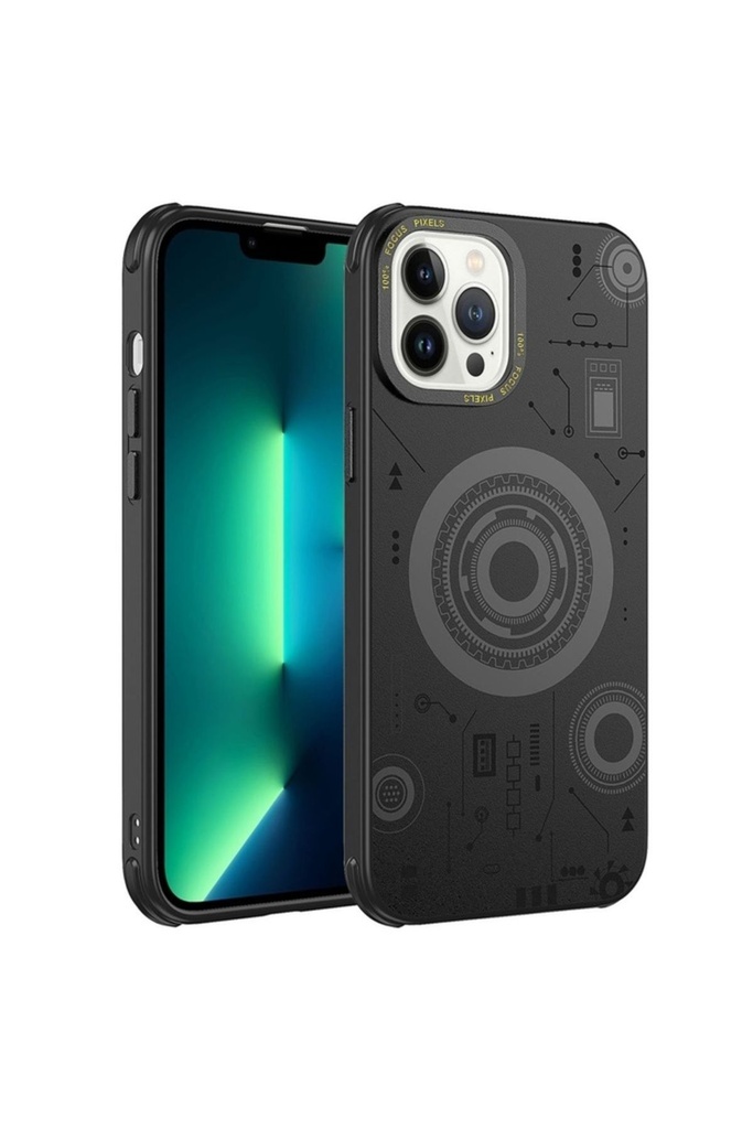 [RNZ-TA90256] Apple iPhone 13 Pro Max Uyumlu Kılıf Zore Wireless Şarj Özellikli Desenli Hot Kapak (Siyah)