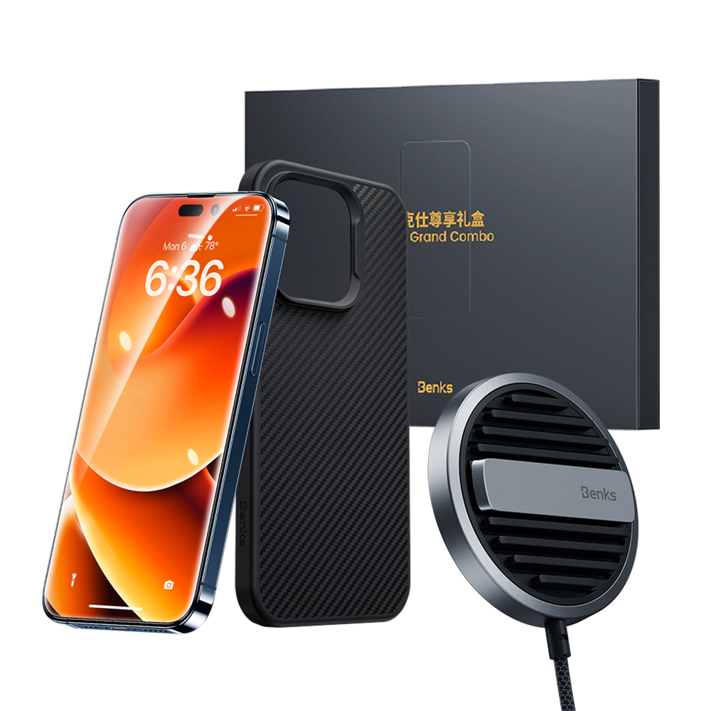 [RNZ-TA90330] Apple iPhone 14 Pro Max Uyumlu Benks Grand Combo MFM01 3in1 Aksesuar Seti Kılıf-Ekran Koruyucu-Wireless Şarj Aleti
