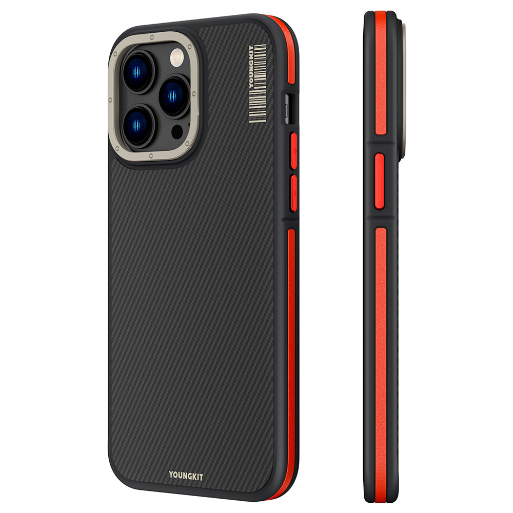 Apple iPhone 14 Pro Max Uyumlu Kılıf M-safe Şarj Özellikli YoungKit 600D Kevlar Kapak