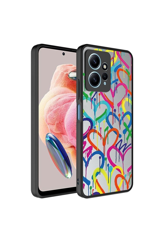 [RNZ-TA90402] Xiaomi Redmi Note 12 4G Uyumlu Kılıf Aynalı Desenli Kamera Korumalı Parlak Zore Mirror Kapak (Kalp)