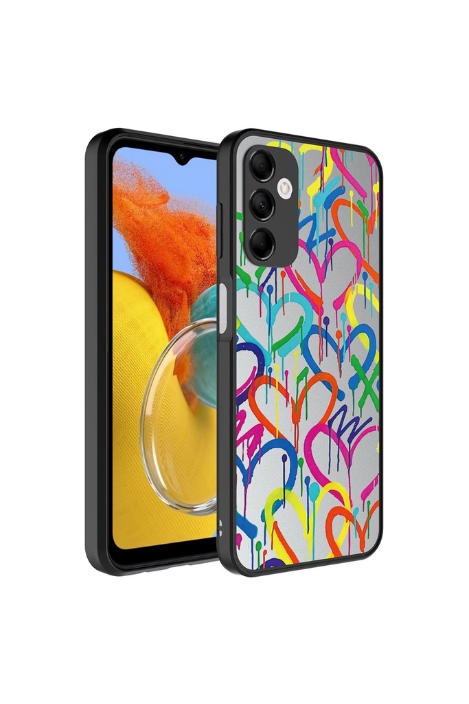 [RNZ-TA90409] Samsung Galaxy M14 Uyumlu Kılıf Aynalı Desenli Kamera Korumalı Parlak Zore Mirror Kapak (Kalp)