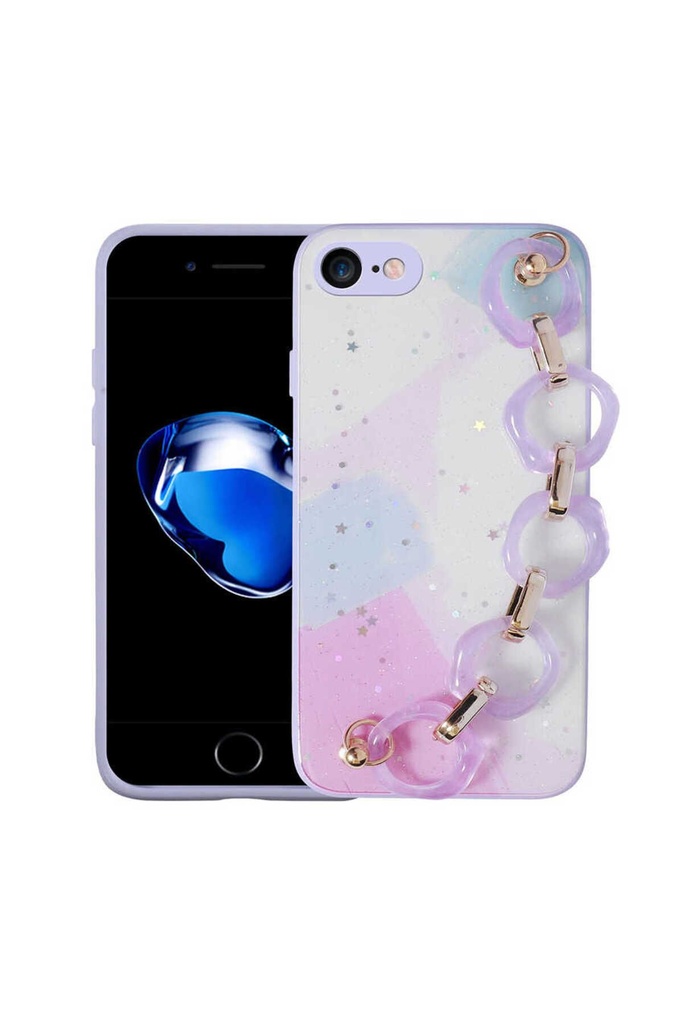 Apple iPhone 8 Uyumlu Kılıf Simli Desenli El Askılı Tutacaklı Zore Elsa Silikon Kapak