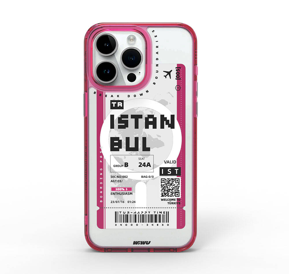 Apple iPhone 15 Pro Uyumlu Kılıf M-safe Şarj Özellikli Bilet Desenli Wiwu Turkey B Serisi Kapak