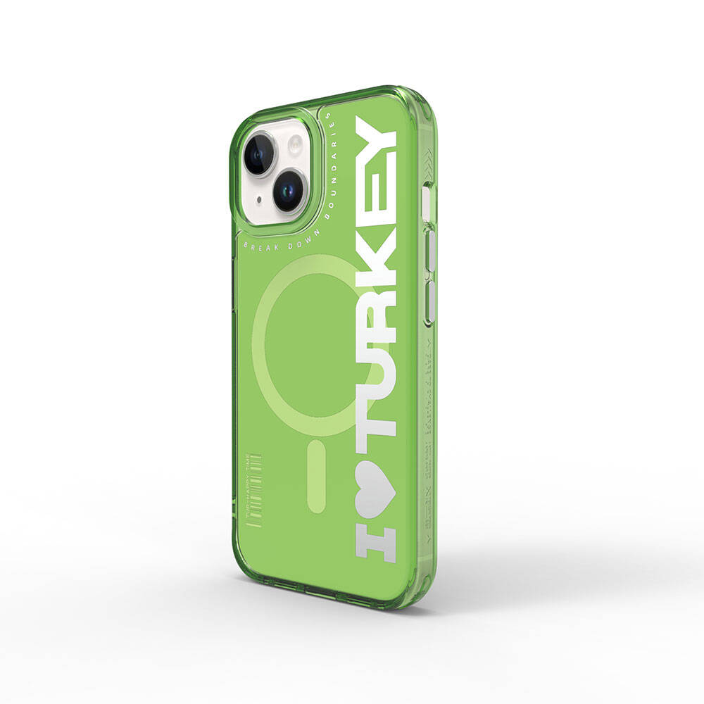 Apple iPhone 15 Uyumlu Kılıf M-safe Şarj Özellikli I Love Turkey Yazı Desenli Wiwu Turkey E Serisi Kapak